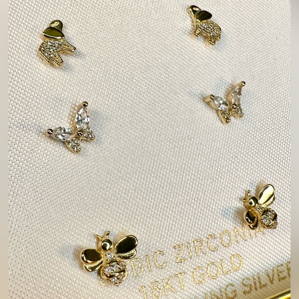 PRIMROSE 18kt Gold over Sterling Silver Earrings Elephant, Butterfly, Bumble Bee